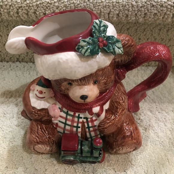 🎄Fitz & Floyd Christmas Ceramic Plaid Terry Bear Pitcher (Retired, 1991). - Picture 14 of 14